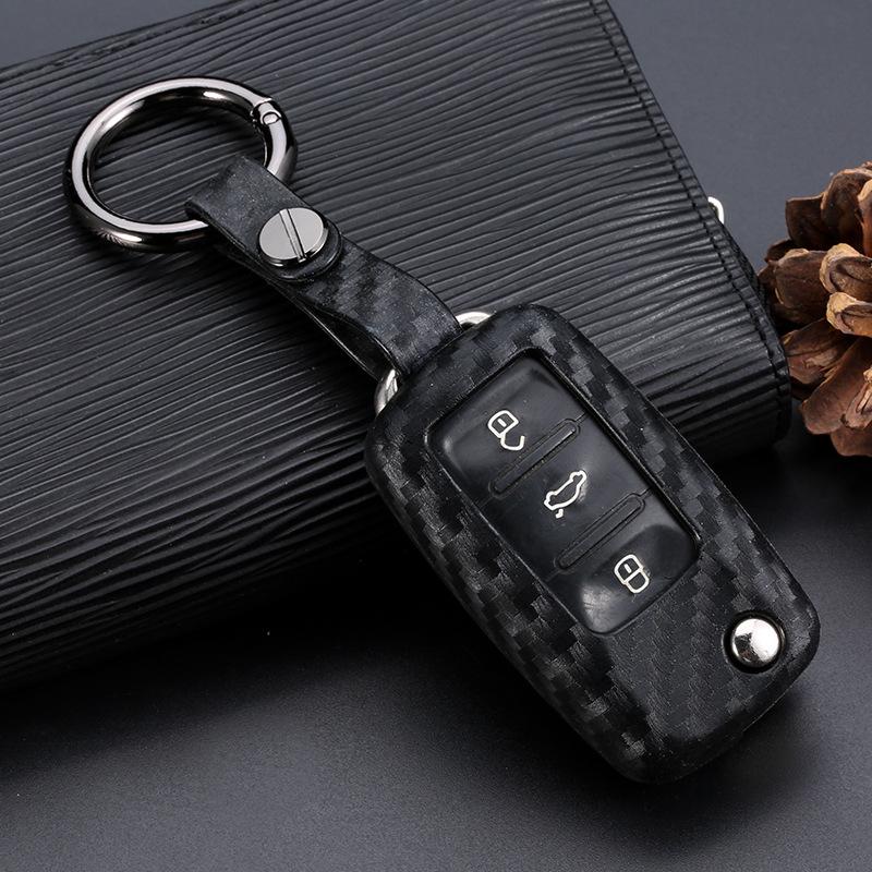 Volkswagen Key Case for Bora, Golf, Skoda - Carbon Fiber Silicone Shell