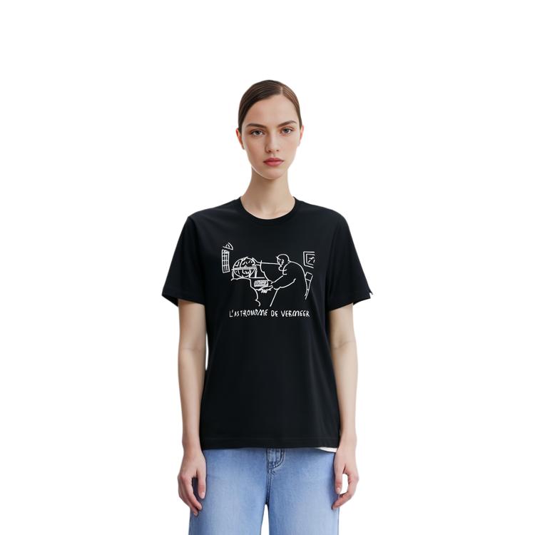 UNIQLO Printed Character Crew Neck Cotton T-Shirt Unisex tops Black 448582-09