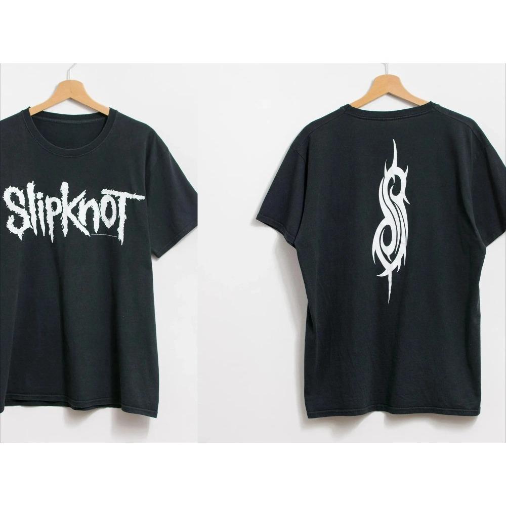 Slipknot Klassiska Bandmedlemmar Mask Vintage T-shirt, Unisex Nu-Metal Fan Streetwear T-shirt, 100% Bomull Avslappnad Kortärmad Topp