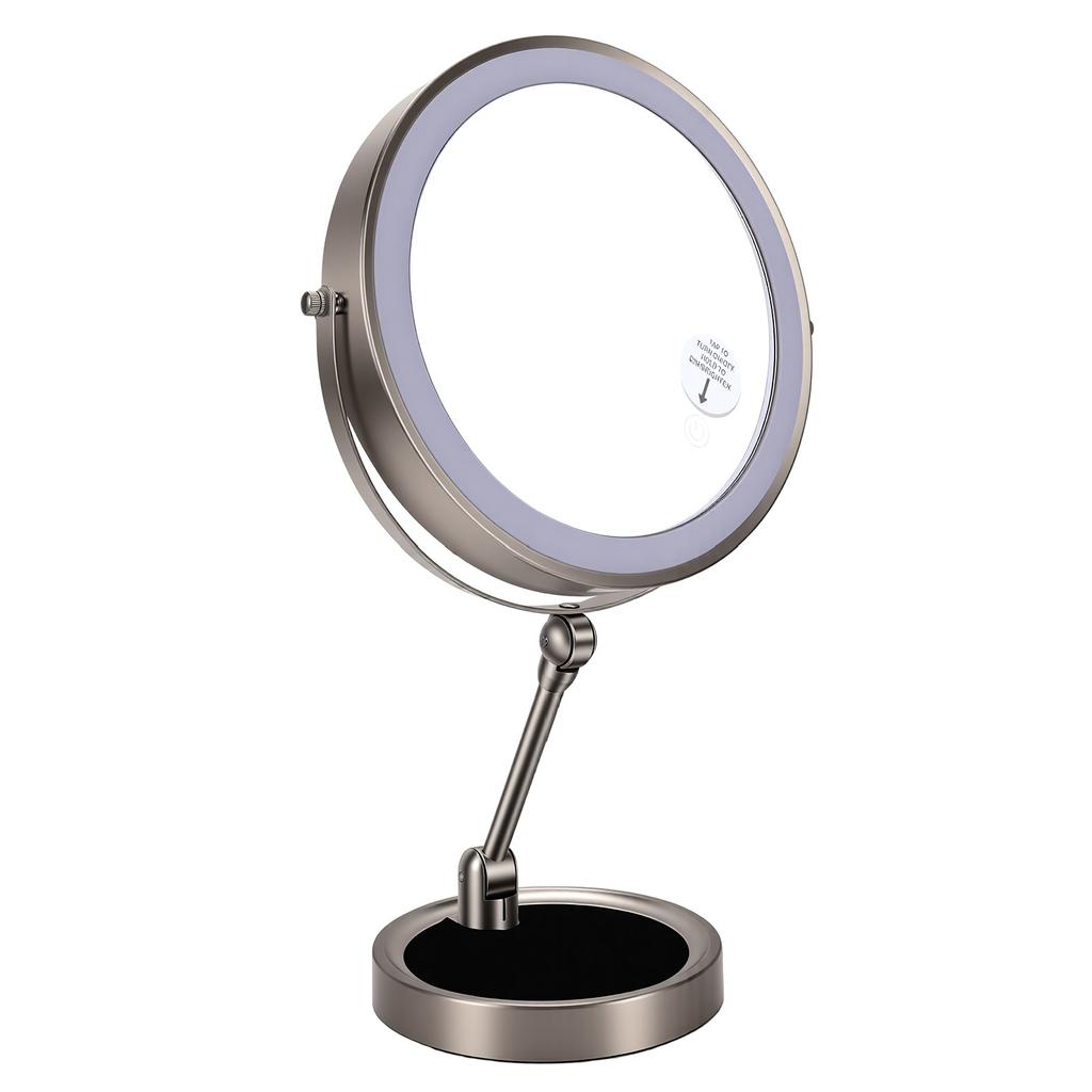Tabletop Makeup Mirror Double Sided Rechargeable Lighted Vanity Mirror 1X 10X Magnification 3 Color Dimmable 9 Inch