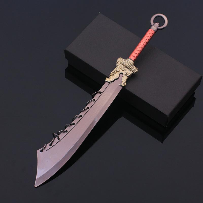 Chinese Retro Samurai Sword 22cm Metal Spear and Sword Mini Cold Model Ornaments Role Playing Fake Props Simple Style