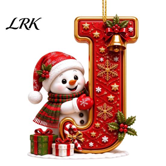 Decorative Gift Tags Cute Snowman Letter Christmas Ornament, 2D Flat Personalized A-Z Alphabet Tree Ornaments Acrylic Hanging Pendant for Xmas