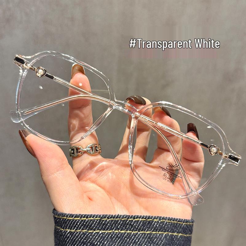 Women’s High-End Myopia Glasses Frame: Cool Tea Color, Anti-Blue Light, Slimming Design, Enhances Fairness, Prescription-Compatible.