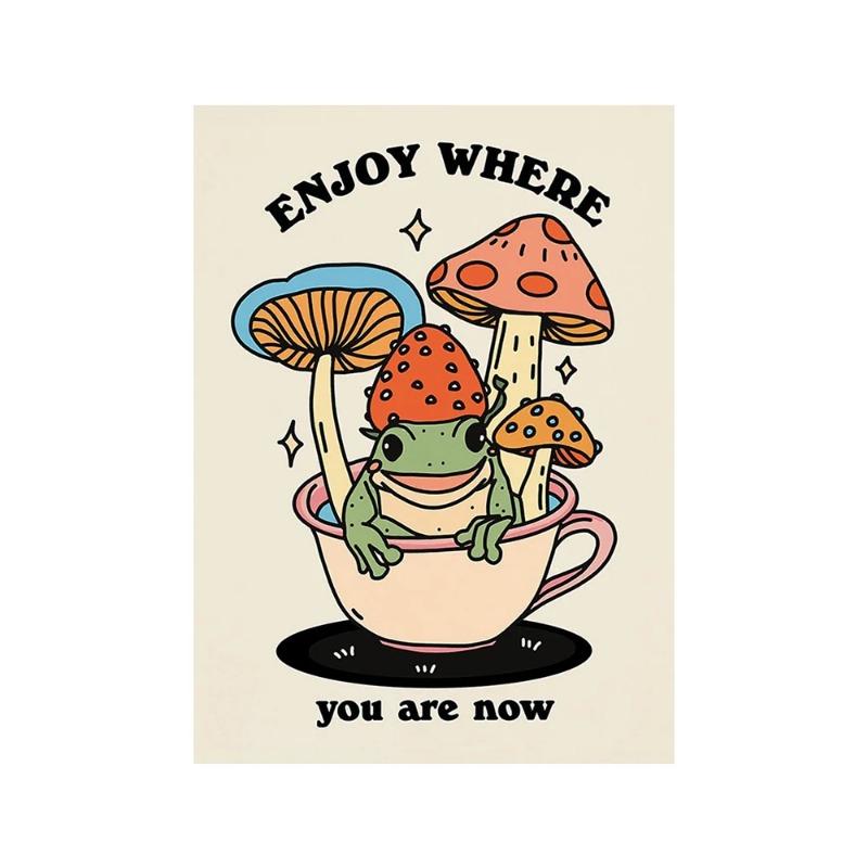 Retro 70s You Are Exactly Funny Mushroom Poster Groovy Hippie Ball Dancing Frogs Canvas Painting Wall Art Pictures Home Decor