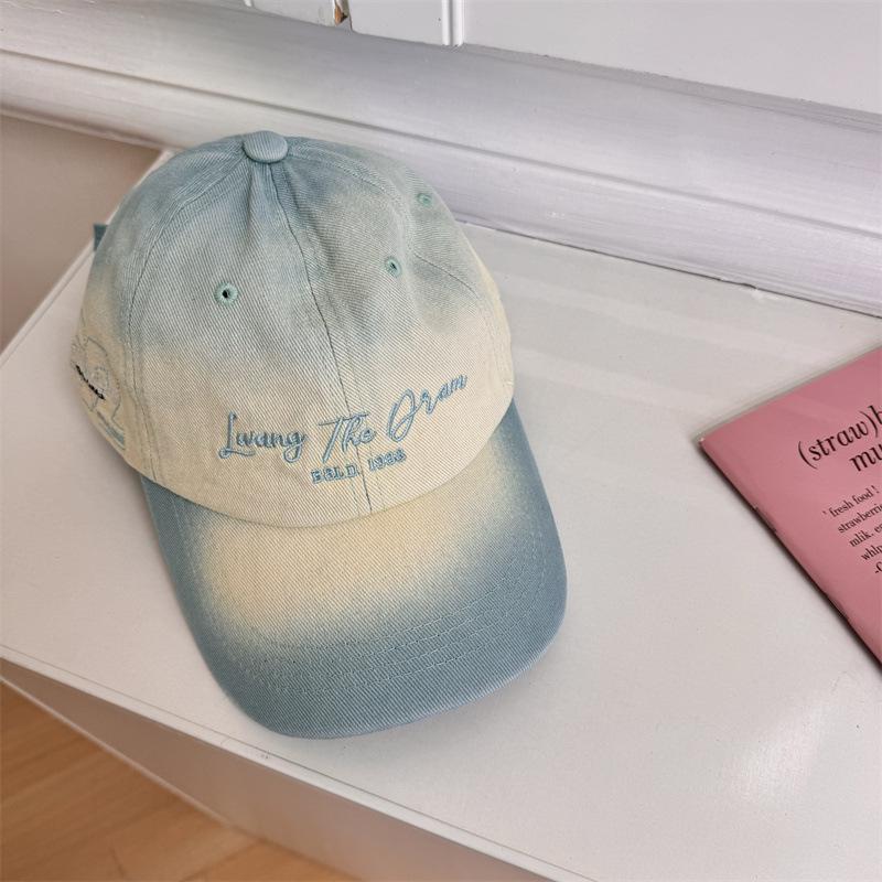 Gradual change color letter embroidery baseball cap women's wide brim enlarged and deepened soft top hat big head circumference show face small hat