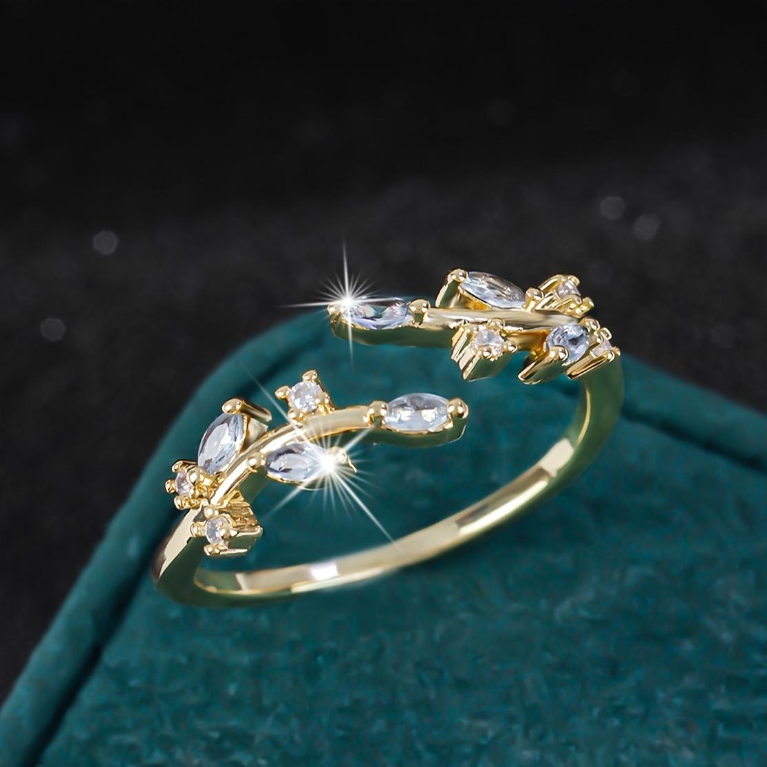 

Регульоване кільце-манжета з елегантним міським модним дизайном із листям, синтетичний цирконій із золотистим покриттям 18 карат, мідь, для щоденних подій і подарунків, різдвяних свят світло-синій колір