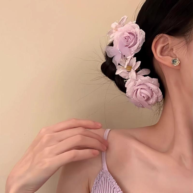 1Pcs Elegant Floral Hair Claw Clips For Women Spring Summer Rose Butterfly Hair Clips Beach Vacation Hairpin Hair Accessory