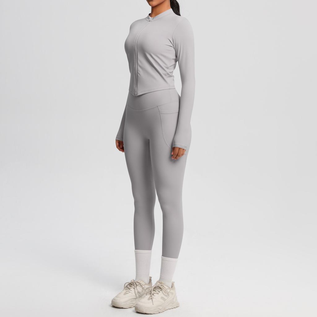 Naked double-sided grinding tight long-sleeved yoga suit outdoor running thin fitness pants sports suit women