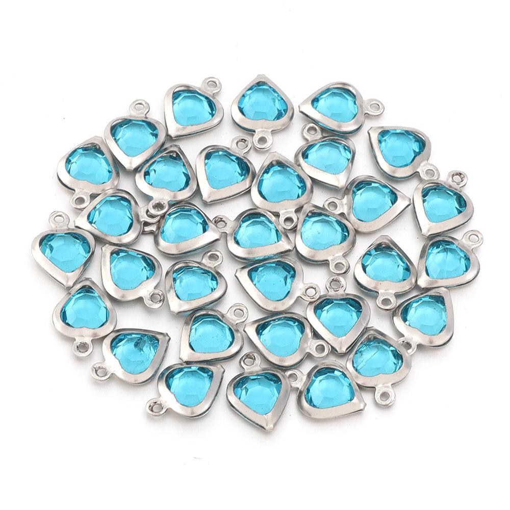 10pcs/lot Color Heart Crystal Charms Stainless Steel Edged Pendants for DIY Necklace Earring Bracelet Jewelry Making Accessories