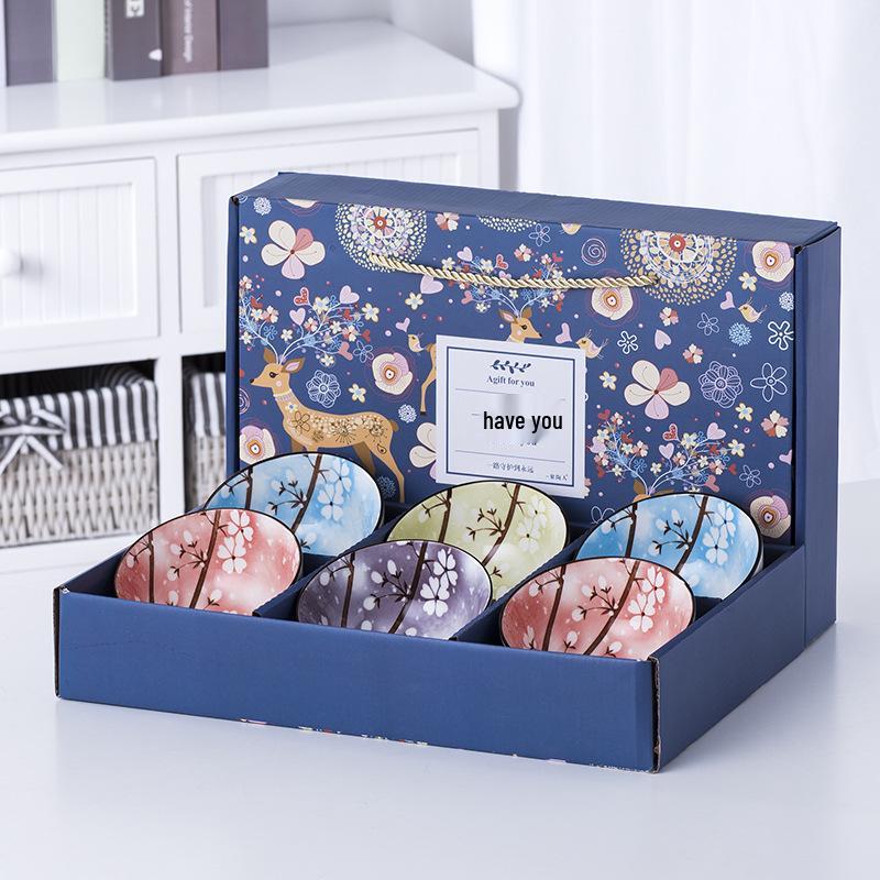 Set di Ciotole in Porcellana Blu e Bianca con Bacchette - Scatola Regalo Personalizzabile