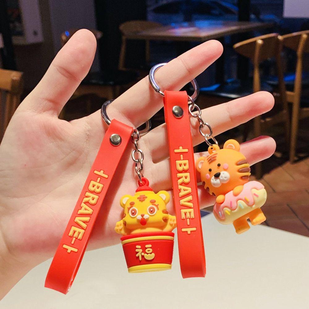 

Red Animal Kids Tiger Key Chains Chinese Style Key Ring Car Key Accessories Bag Pendant Decoration E