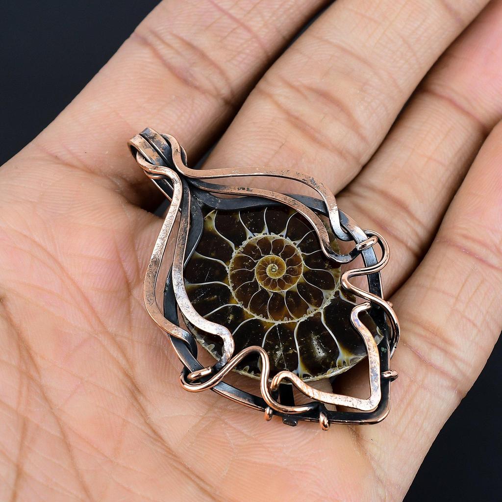 Ammonite Fossil Pendant, Gemstone 999 Copper Wire Wrapped Jewelry Pendant, Handmade Jewelry Beautiful Pendant