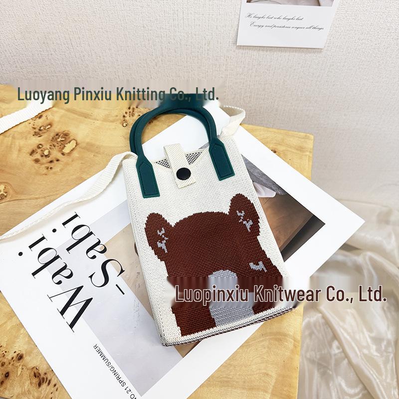 Cute Cartoon Dopamine Knit Crossbody Phone and Coin Bag