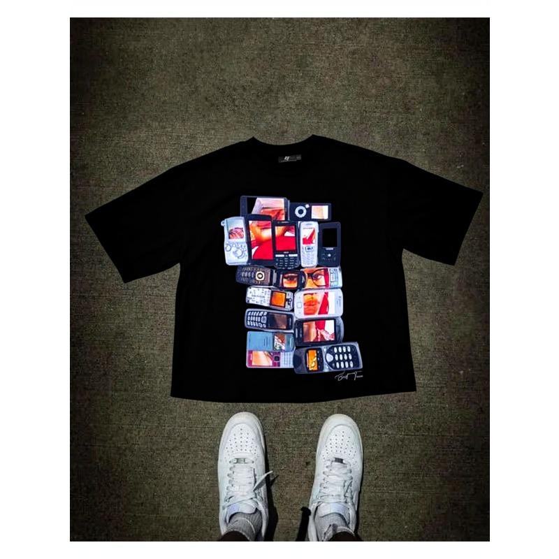 Big Size Retro Y2K Hip Hop Graphic T Shirt | Vintage Cell Phone Print Harajuku Streetwear Tee, Round Neck, All-Season Casual Outfit, Crew Neck