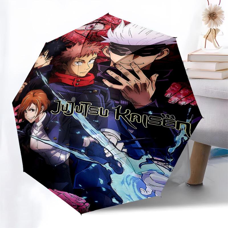 1 Stück Jujutsu Kaisen Inspiriertes Regenschirm Automatisches Öffnen Schließen, Tragbares 3-fach Design, 8-Speichen Eisenrahmen, Outdoor, Perfektes Geschenk für Fans, Reisende,