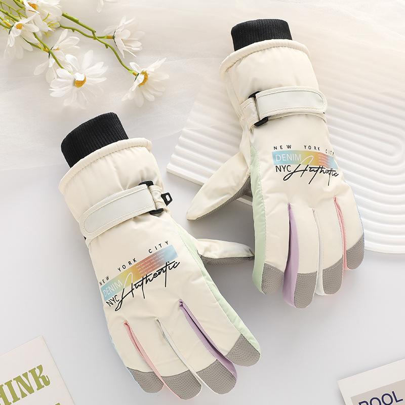 Ski Gloves Cartoon Women's Waterproof Thickened Velvet Touch Screen Cycling Windproof Outdoor Cycling Winter Warm Gloves