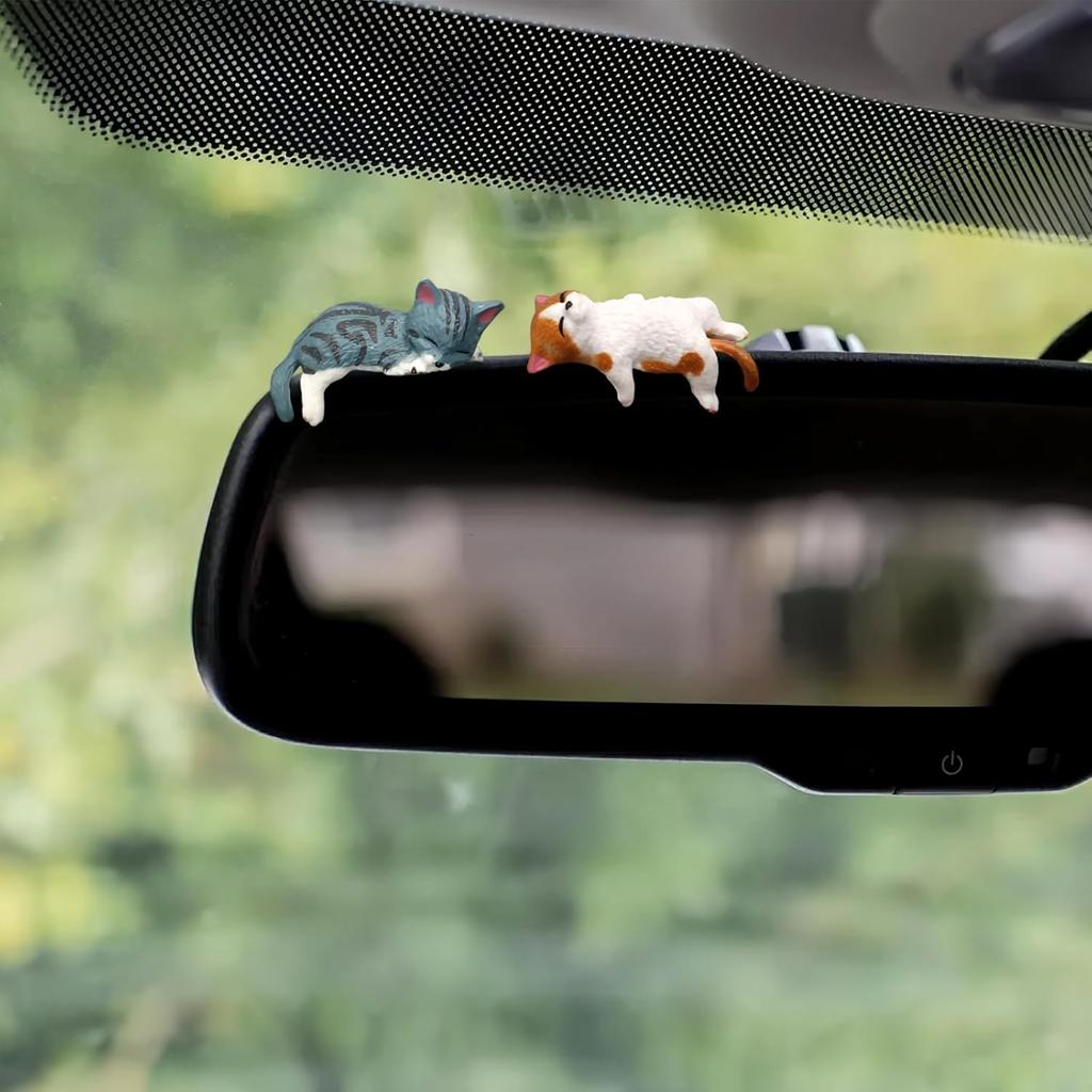 Cat Car Interior Accessories Dashboard Decorations, Set of 5 Cute Car Dash Decor Rearview Mirror Ornament for Women Girl