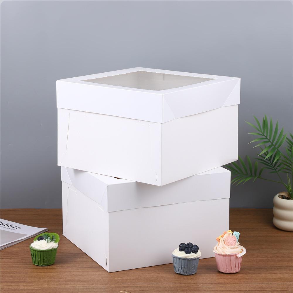 10pcs White Pastry Box Square Cake Container Disposable Cake Packaging Box  Commercial