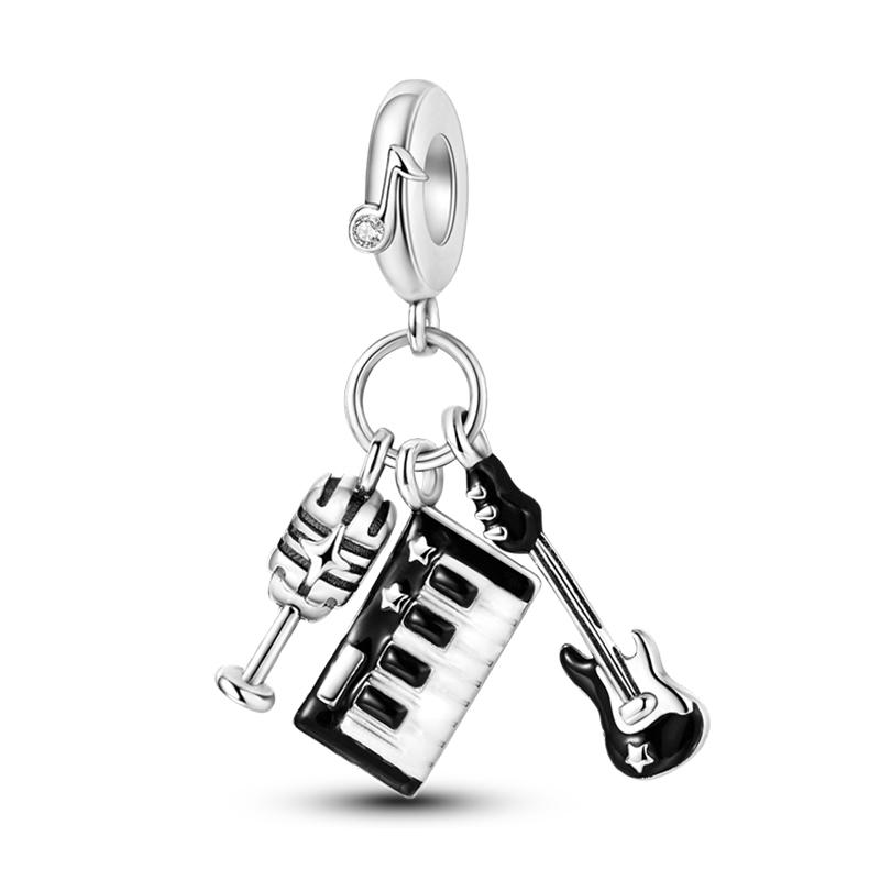 Piano Harp Violin Mike Headset Notescopper Music Series Charms Beads Fit Pan Original Bracelets Diy Fine Jewelry Gifts