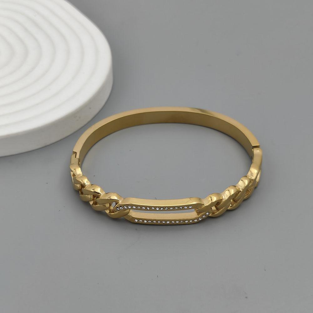 Gold Cuban Link Crystal Hinged Bangle for Women, Stainless Steel Sparkling Luxury Jewelry Gift for Daily Party Wear