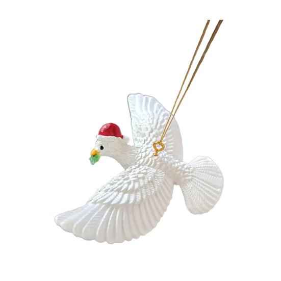 Peaceful White Flying Pigeon Ornament Resin Lifelike Hanging Bird Decoration for Christmas Tree Holiday Home Decor