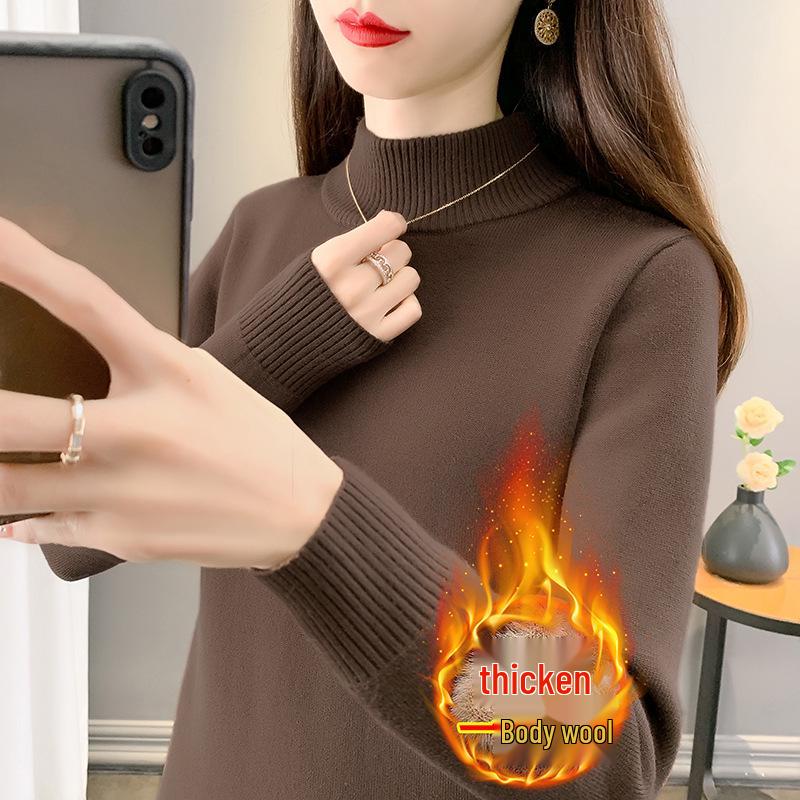 Women's Velvet High-Neck Sweater - Thickened Warm Knit Base Layer for Autumn/Winter 2025