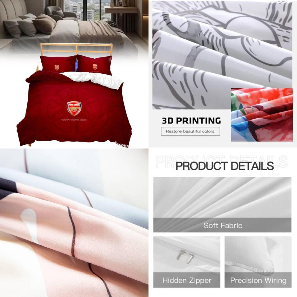 Arsenal Pattern Digital Print Bedding Set With Active Dyeing For Bed Kids Bedroom Decor