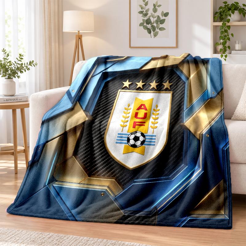 Uruguay Football Printed Flannel Blanket Warm Comfort Bed Throw For Indoor Home Decoration