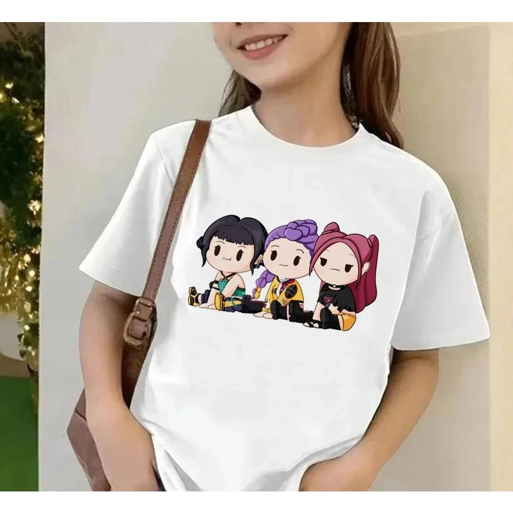 2025 Movie KPop Demon Hunters T-shirt Summer Short Sleeve T-shirt Tee for Children Casual Loose Girl Boy Graphic Printed Tops