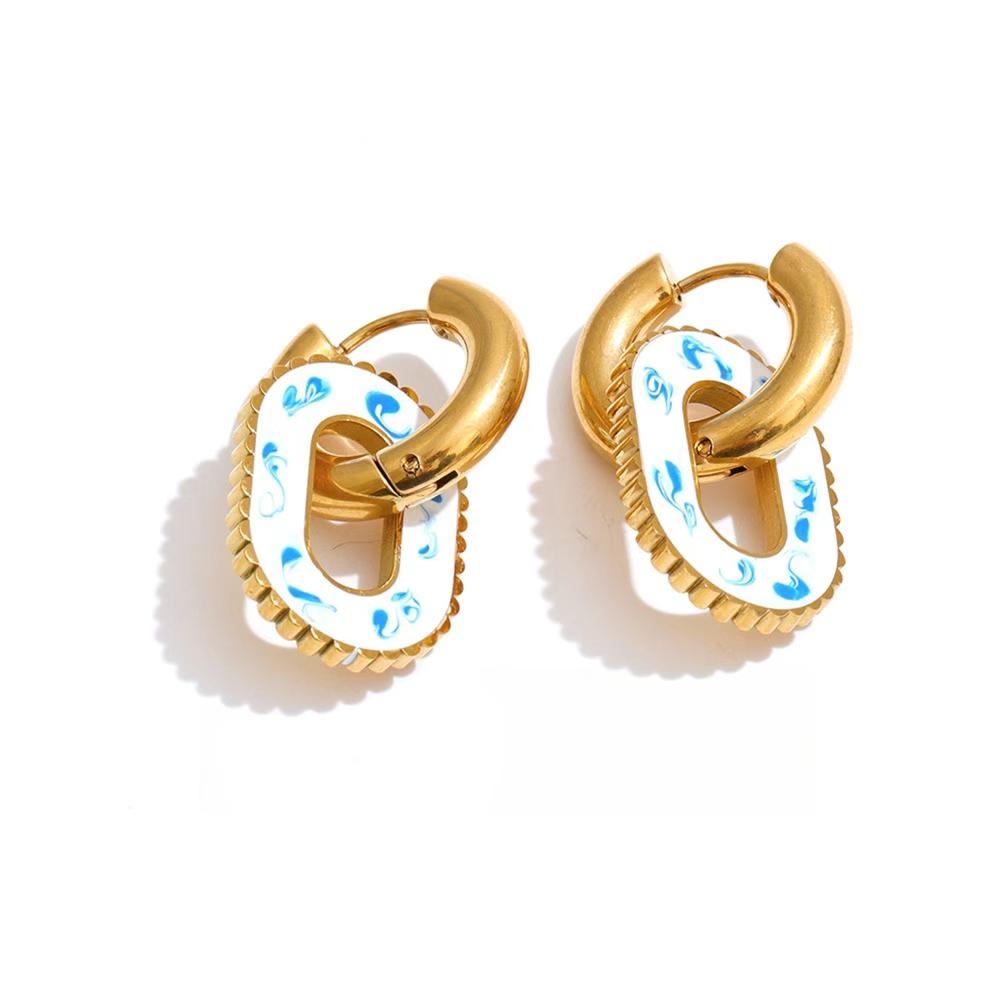 Eetit Stainless Steel Geometric Drop Hoop Earrings 18K Golden PVD Plated Stylish Unique Daily Jewelry Waterproof