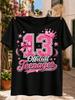 13 Official Ager Graphic Pink Varsity Numbercrown Bow And Stars Bright Birthday Graphic Front Print Unisex All Tshirt