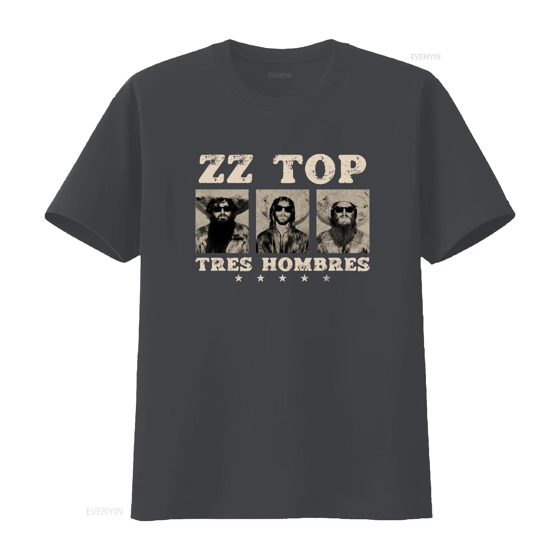 ZheXiong TEE Tres Hombres ZZ Top Retro Rock Blues La Grange Jesus Just Left Chicago T-shirt vintage Gewassen Uitgerekt heren mode Stijlvol L