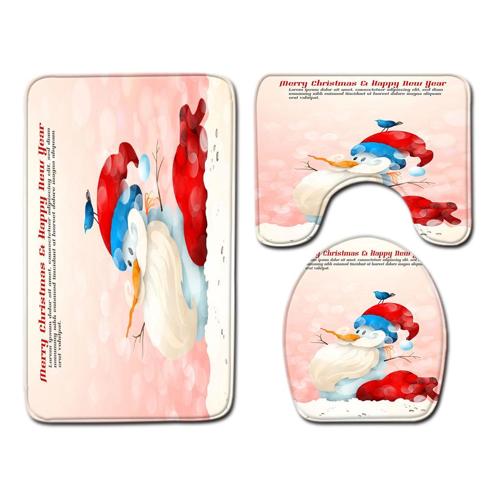 Christmas Shower Curtain Floor Mat Combination Four-Piece Set Bathroom Toilet Carpet Shower Room Mat Foot Mat