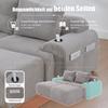 Modular Corduroy Sofa for 2 People (with 2 Stools), Including Drink Holder and Side Storage Bag, Ideal for Living Room, Family Room. Khaki. Light Grey