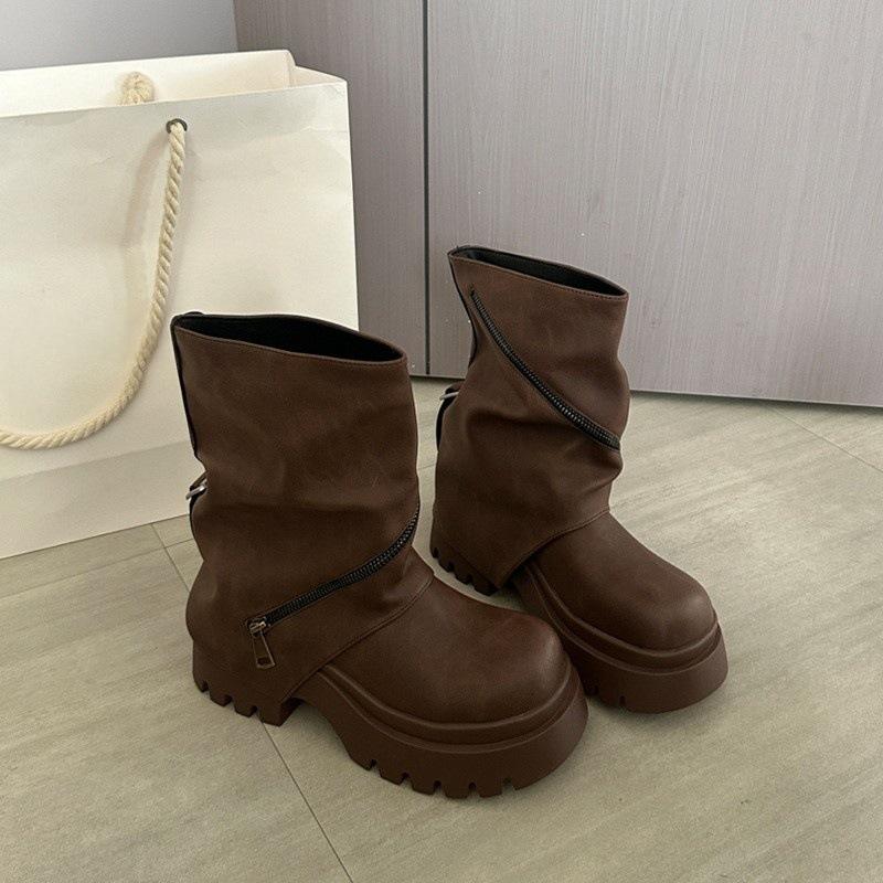 Small Platform Martin Boots Women s Autumn Vintage Brown Boots Super Fire Pants Pile Short Boots 39 коричневый