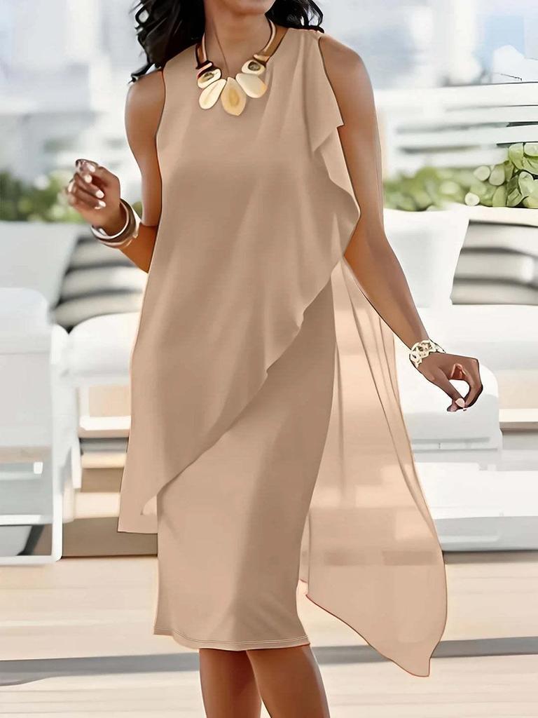2025WIsh Urban Chic Sleeveless Summer Dress: Elegant, Irregular Chiffon Design