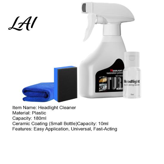 Foggy Headlight Remover Car Restoration Kit with Ceramic Coating 180ml Spray Cleaner