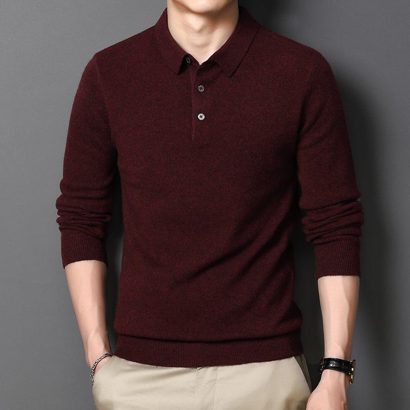 Middle-aged Men's Sweater Shirt Collar Pure Wool Medium Thick Warm Solid Color Pullover Bottoming Shirt Men's Winter Men's Clothing