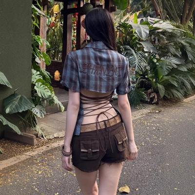 Long-sleeved Blouse Halter Plaid Shirt