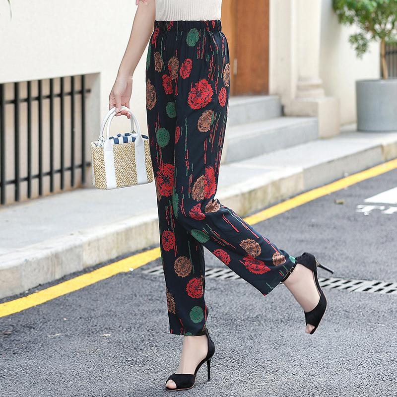 Plus Size Hose mit hoher Taille, Sommer, Vintage-Druck, elastische Taille, klassische gerade Hose für Damen