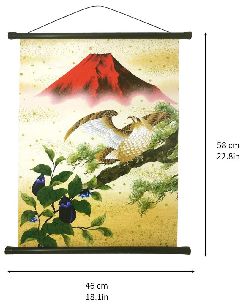 Washi Kawasumi Pattern Yuzen Washi Tapestry First Dream 58 X 46 Cm Gift Boxed First Second Third Eggplant All-over Fuji, Hawk,