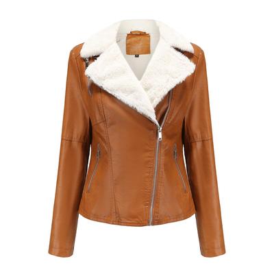 Giacche da donna Ecopelle Colletto con revers corto Foderato in flanella Cappotto corto caldo PU Bomber Motociclista Abiti Inverno Autunno Moda Outwear