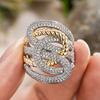 Shiny multi-layer three-dimensional line interwoven ring, business style copper plating two-color hollow geometric wide version ring