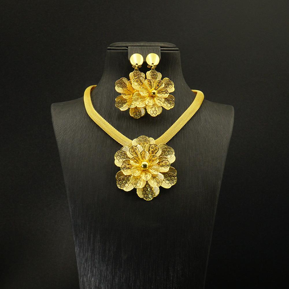 

Преувеличенное позолоченное ожерелье-цветок, серьги, набор украшений из двух предметов, аксессуары для свадьбы и вечеринки