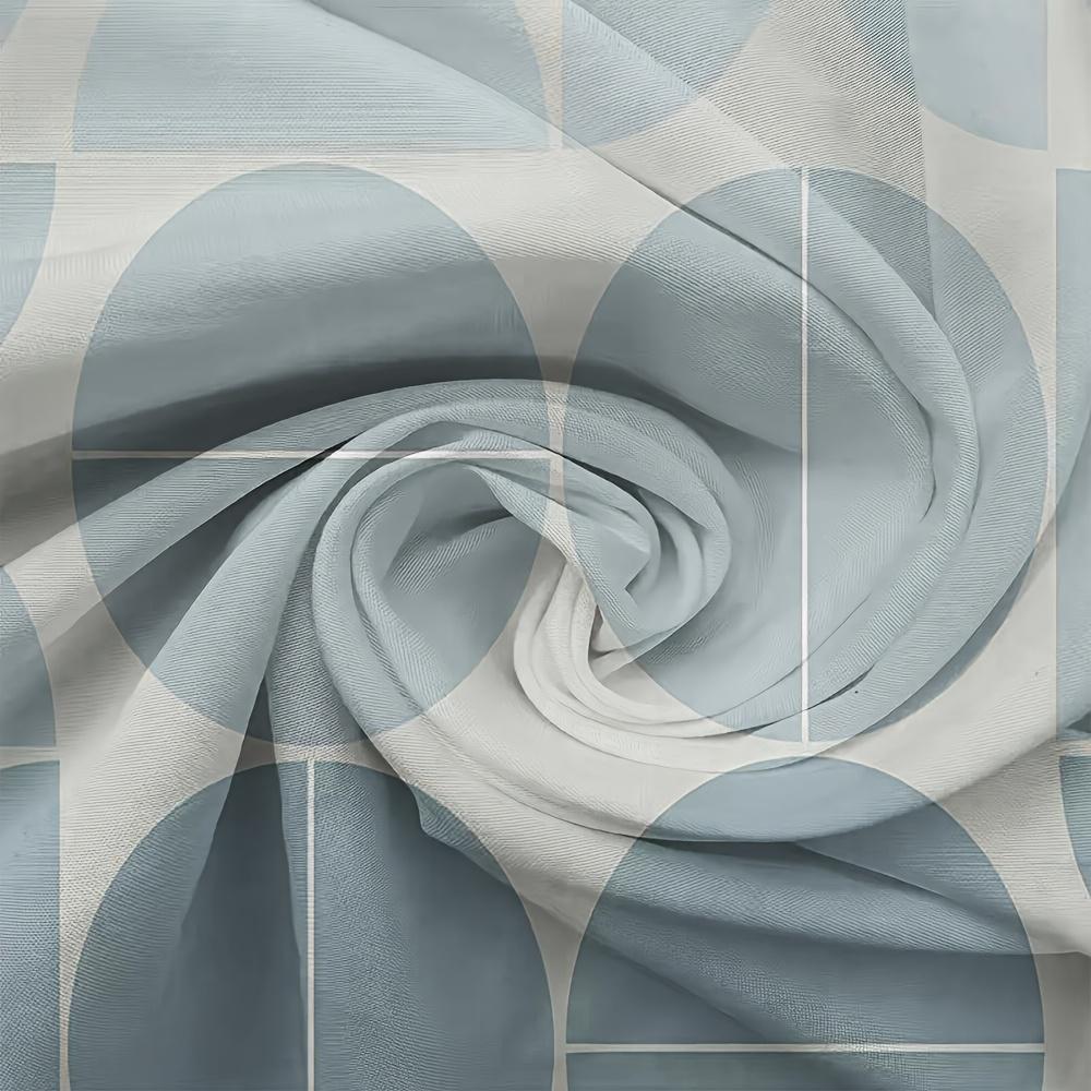 2Pcs Mid-Century Geometric Curta No Rod — Light Blue & Cream Circle Pattern, Sheer Polyester For Living Room, Bedroom, Door