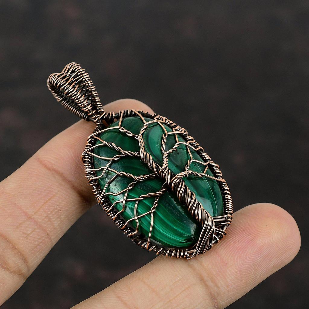 Tree Of Life Malachite Pendant Copper Wire Wrapped Pendant Tree Of Life Jewelry For Gift Handmade Gemstone Pendant Wonderful Copper Jewelry