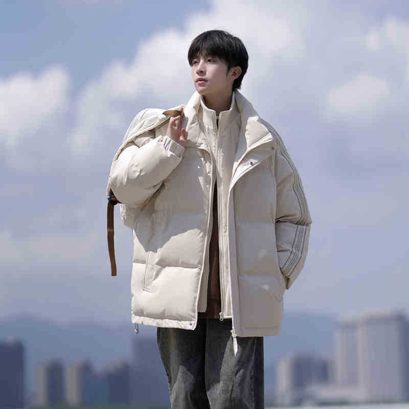 Fake two-piece stand-up collar cotton-padded jacket for men's winter 2025 new velvet and thickened cotton-padded jacket, warm cotton-padded