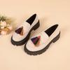 Fashion Women Platform Loafers 2024 Trend Ladies Shoes Tassels Designer Mid Heels Chunky Office Shoes Black Suede Leather