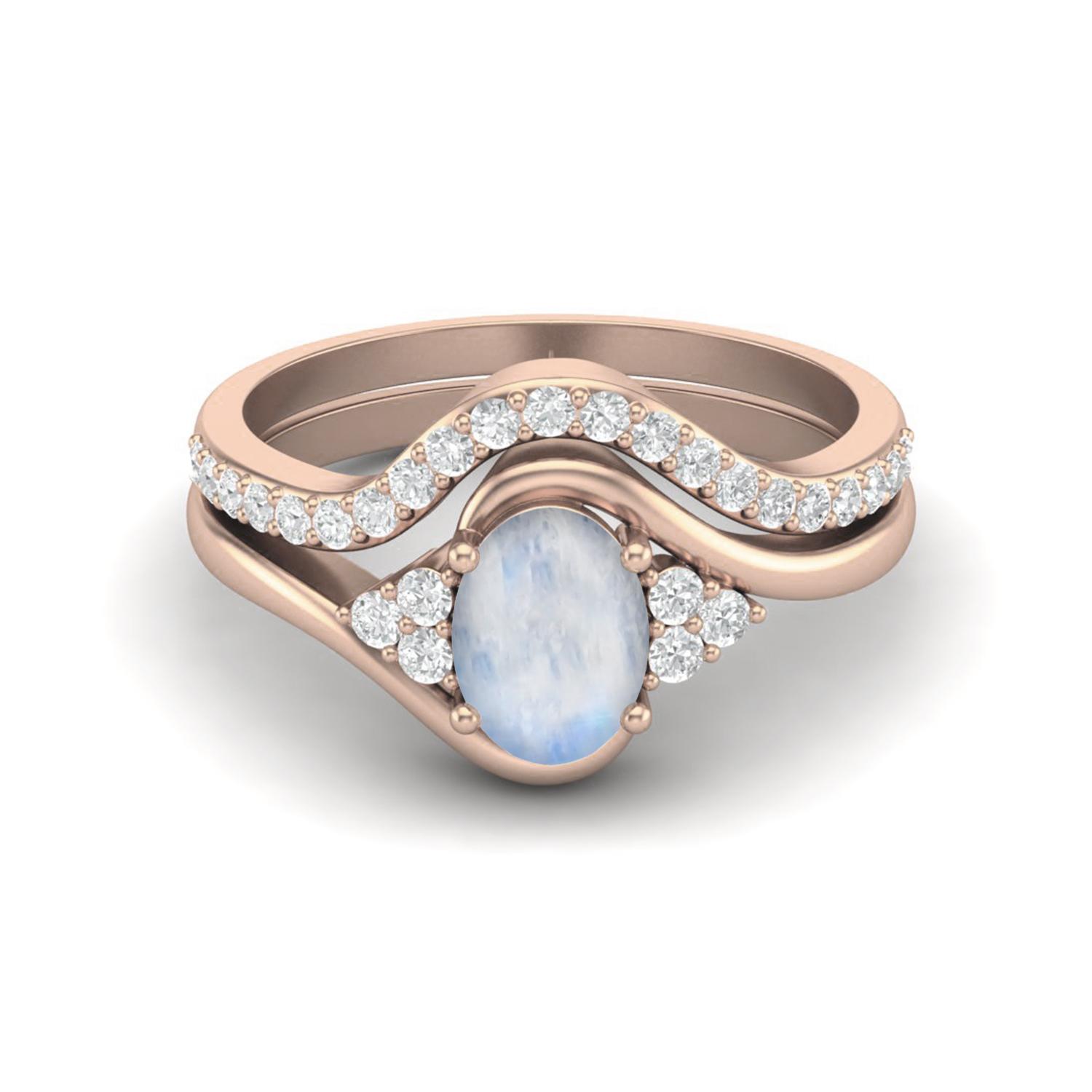 

1.54 Ctw Natural Moonstone 925 Sterling Silver Rose Vermeil Classic Dual Band Women Bridal Ring 9 ярко-розовый