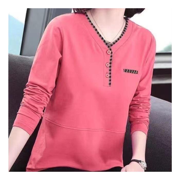Long-sleeved T-shirt Women's Spring and Autumn Top Large Size New Middle-aged Mother Foreign Versatile Loose Meat-covering Bottoming Shirt